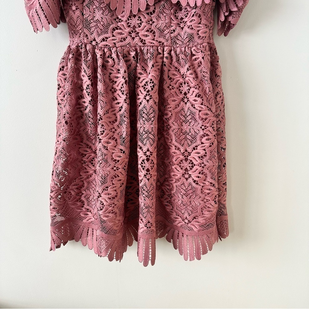Lovers & Friends “Mauve Lace Off Shoulder Spring/Summer Wedding Guest Mini Dress - Picture 7 of 9
